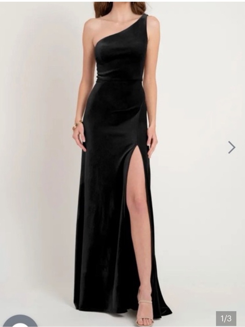 Jenny Yoo Cybil Black Velvet One Shoulder Maxi Gown Dress Size 8